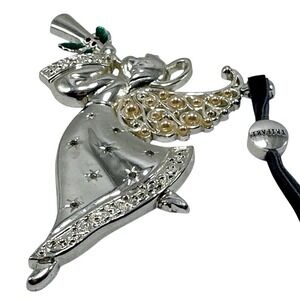 Trifari Angel Christmas Ornament Silver Rhinestone Holiday Decoration Charm
